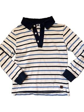 Janie and Jack Boys Rugby Shirt White Navy Blue Stripes Size 6